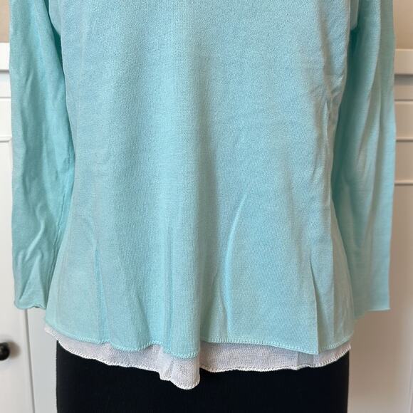 Sigrid Olsen Double Layered Sweater Cotton Rayon 3/4 Sleeve Light Blue M Petite - Picture 5 of 15